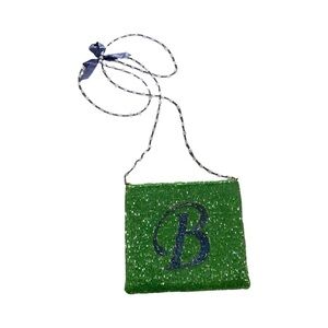 Beaded "B" Bag Green and Blue beads with blue - clear bead strap party Bag NWOT
